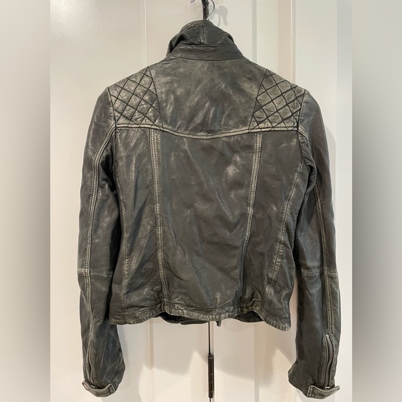 All Saints Cargo Biker Leather Jacket - Distressed Black Leather size 2 - Picture 6 of 13